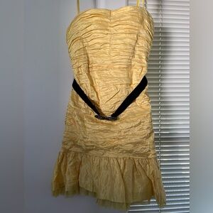 NWT, BCBG MaxAzria Yellow Strapless Mini Dress w/ Jewel Belt, size 12
